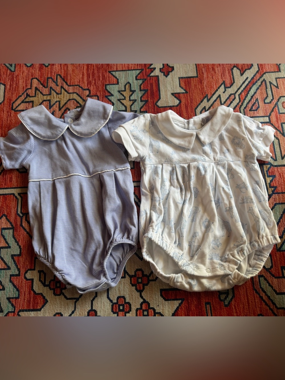Classic Peter Pan Collar Baby One-Piece Bodysuit – White and Light Blue